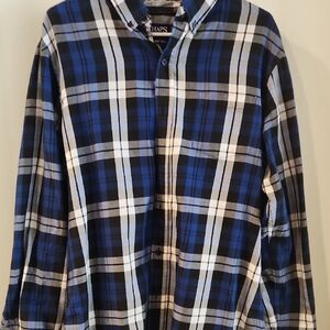Chaps Men's Casual Blue and Black Plaid Shirt